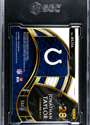 Jonathan Taylor SGC 9.5 2020 Panini Select #JRS-JTA Jumbo Rookie SIG. Swatch White Prizm 75