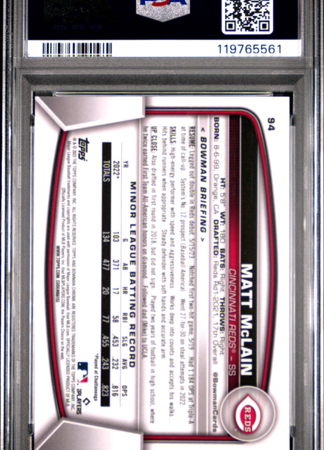 Matt Mclain PSA 10 2023 Bowman Chrome Sapphire Edition #94 Orange 27/75