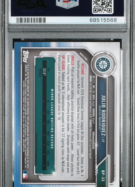 Julio Rodriguez PSA 9 2019 Bowman Paper Prospects #BP33