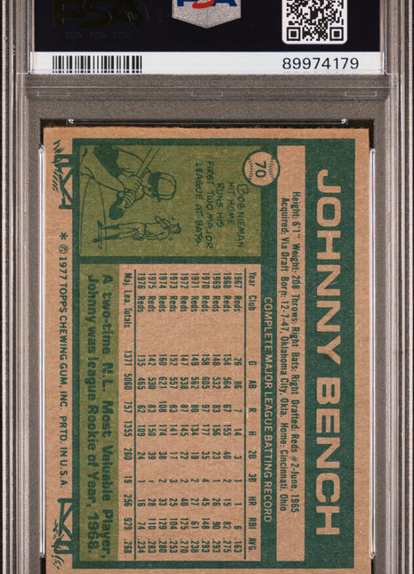 Johnny Bench PSA 6 1977 Topps #70