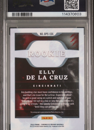 Elly De La Cruz PSA 9 2023 Panini Chronicles Origins Rookie Signatures #OPSEDL 026/199