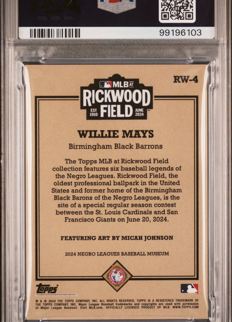 Willie Mays PSA 10 2024 Topps MLB At Rickwood Field #RW4 Red Border 04/10