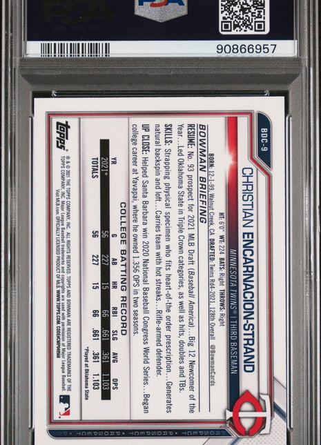 C. Encarnacion-Strand PSA 9 2021 Bowman Draft #BDC9 Chrome Raywave Refractor