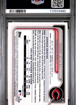 Chase Burns PSA 10 2024 Bowman Draft Sapphire Edition #BDC55