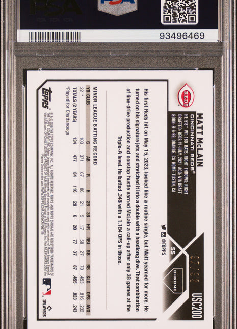 Matt Mclain PSA 9 2023 Topps Chrome Update #USC200 Green Wave Refractor