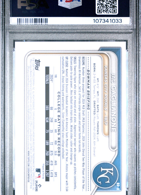 Jac Caglianone PSA 10 2024 Bowman Draft #BD8