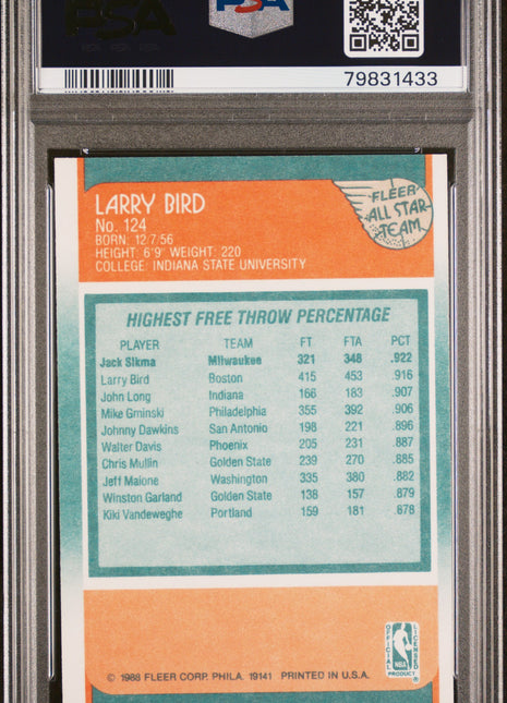 Larry Bird PSA 8 1988 Fleer #124 All Star