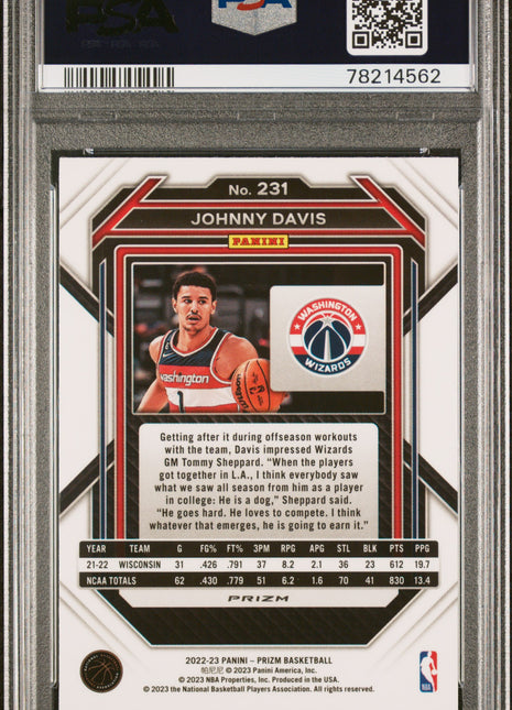 Johnny Davis PSA 10 2022 Panini Prizm #231 Silver