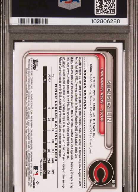 Sheng-EN Lin PSA 8 2024 Bowman Chrome Prospects #BCP155 Blue Refractor 0/150