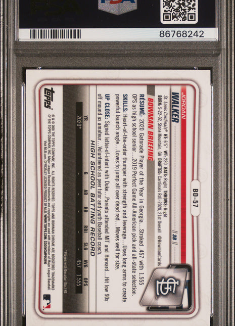 Jordan Walker PSA 10 2020 Bowman Draft #BD57 Chrome