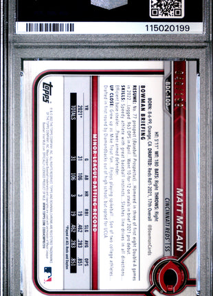Matt Mclain PSA 10 2022 Bowman Draft #BDC100 CHR Aqua Lava Refractor