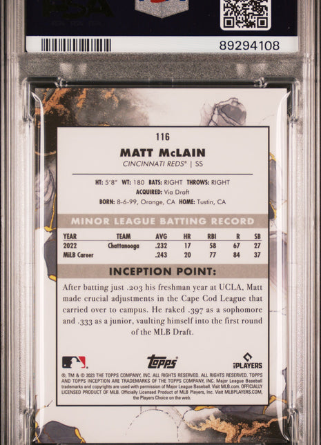 Matt Mclain PSA 9 2023 Topps Inception #116 Orange
