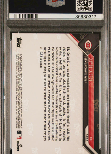 Elly De La Cruz PSA 10 2023 Topps Now #400 Purple 18/25
