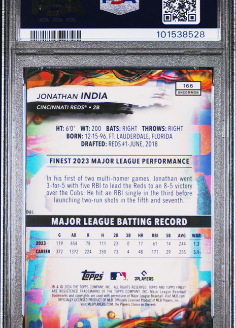 Jonathan India PSA 10 2024 Topps Finest #166 Black Refractor 10/15