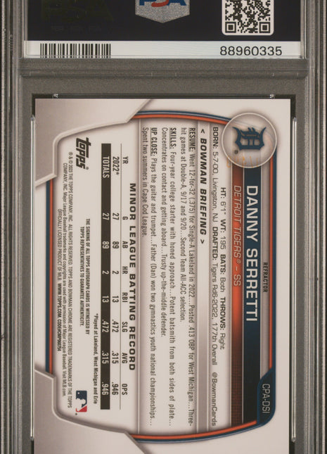 Danny Serretti PSA 10 2023 Bowman Chrome Prospect Auto #CPADSI Refractor /499