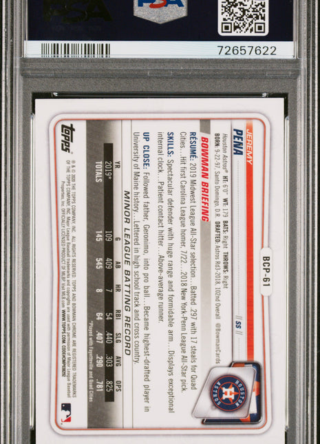 Jeremy Pena PSA 10 2020 Bowman Chrome Prospects #BCP61