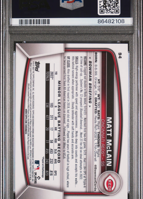 Matt Mclain PSA 9 2023 Bowman Chrome Sapphire Edition #94 Yellow 23/50