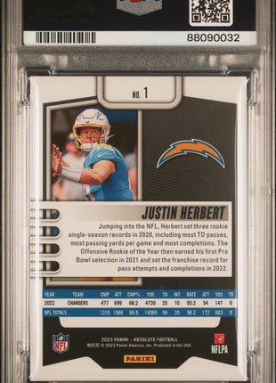 Justin Herbert PSA 9 2023 Panini Absolute #1 Splash Spectrum 02/16