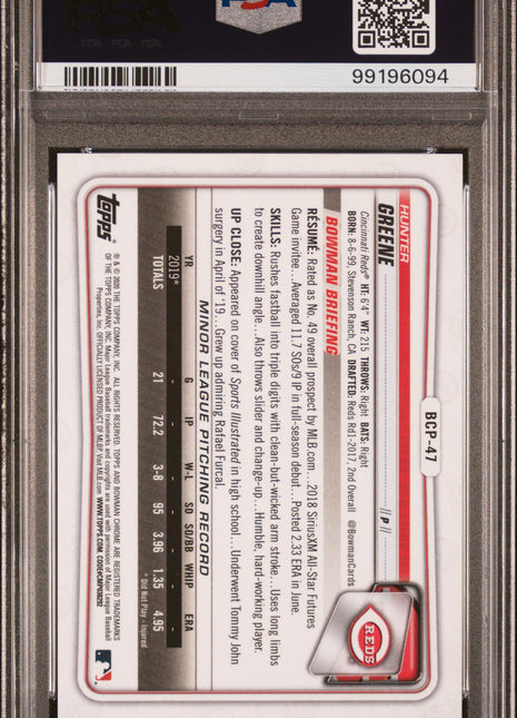 Hunter Greene PSA 9 2020 Bowman Chrome Prospects #BCP47 Red Refractor