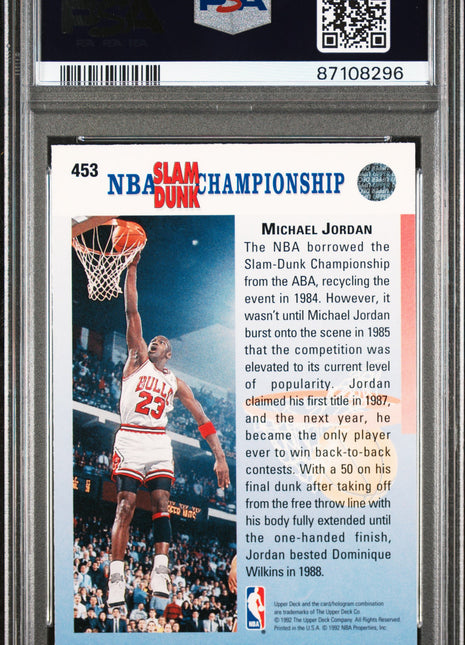 PSA 10 1992 Upper Deck Michael Jordan #453 Correct, Champ. In 87 & 88