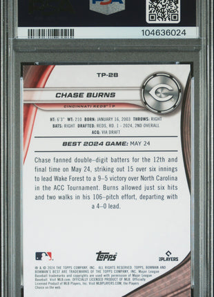 Chase Burns PSA 9 2024 Bowman's Best Top Prospects #TP28 Purple Ref 105/250