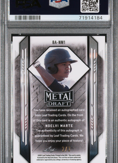 Noelvi Marte PSA 9 2021 Leaf Metal Draft Autographs #NM1 Orange Crystals