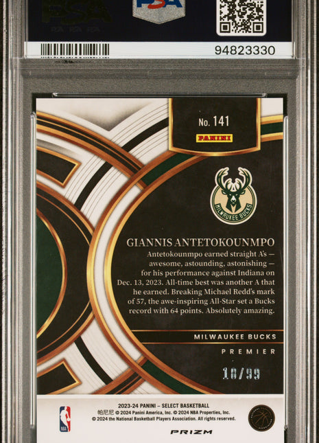Giannis Antetokounmpo PSA 10 2023 Panini Select #141 Light Blue Disco