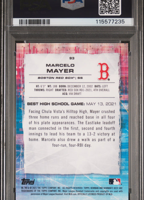 Marcelo Mayer PSA 8 2021 Bowman's Best #93 Aqua Lava Refractor