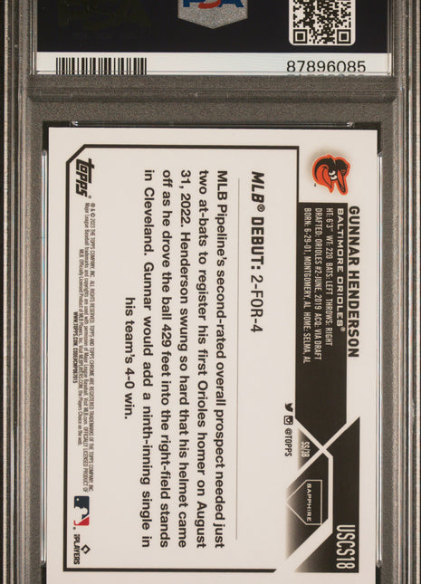 Gunnar Henderson PSA 10 2023 Topps Chrome Update Sapphire Edition #18 Orange