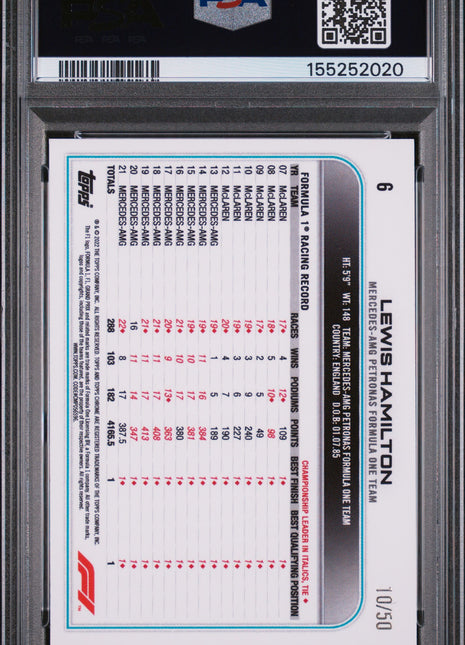 Lewis Hamilton PSA 9 2022 Topps Chrome Formula 1 #6 Gold Refractor