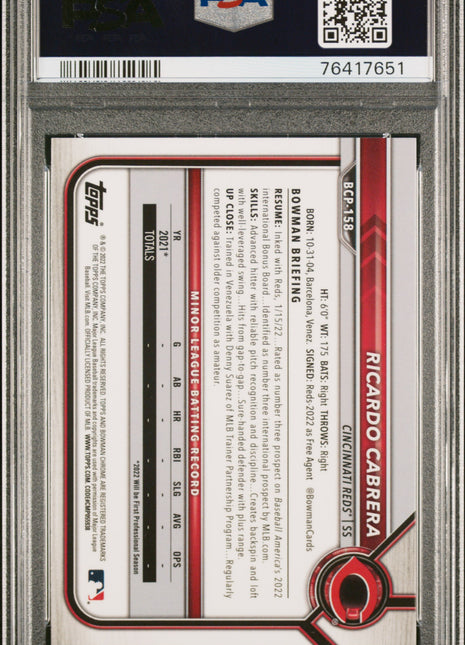 Ricardo Cabrera PSA 9 2022 Bowman Mega Box Chrome #158