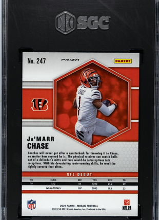 Ja'marr Chase SGC 9.5 2021 Panini Mosaic #247 NFL Debut Honeycomb Prizm