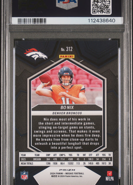 Bo Nix PSA 9 2024 Panini Mosaic #312 Honeycomb