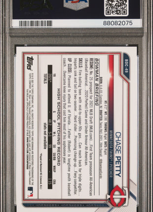 Chase Petty PSA 10 2021 Bowman Draft #BDC49 Chrome Green Sparkle Refractor 45/99