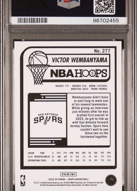 Victor Wembanyama PSA 10 2023 Panini NBA Hoops #277