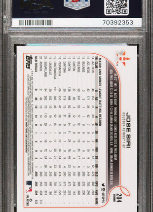 Jose Siri PSA 10 2022 Topps Chrome #204
