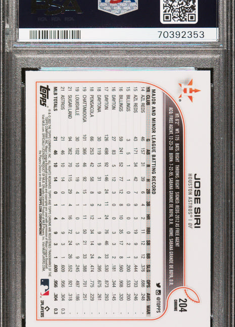 Jose Siri PSA 10 2022 Topps Chrome #204