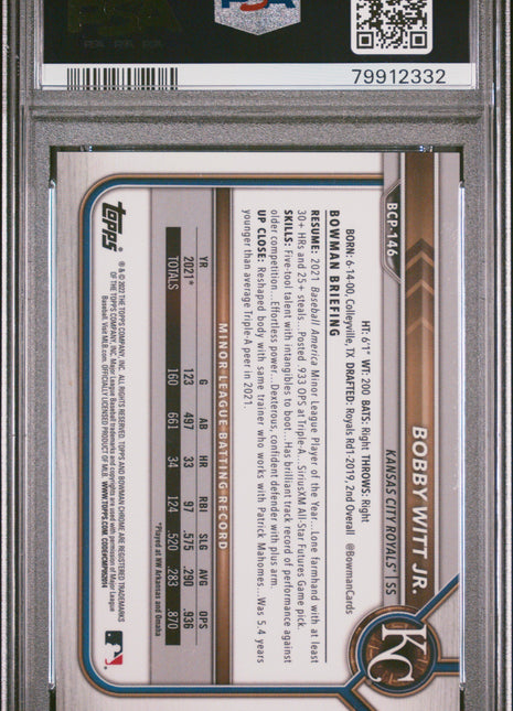 Bobby Witt JR. PSA 9 2022 Bowman Mega Box Chrome #146 Blue Refractor