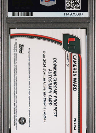 Cameron Ward PSA 10 2024 Bowman University Chrome Bowman Chrome Prospect Autographs #PACWA Stealth Ref