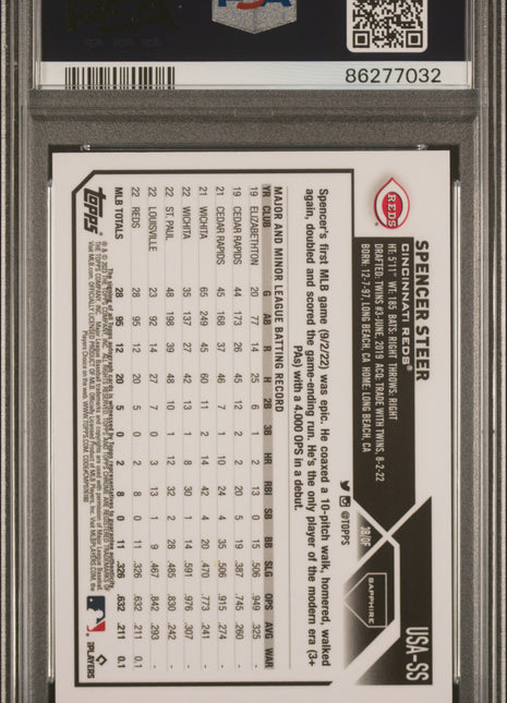Spencer Steer PSA 10 2023 Topps Chrome Update Sapphire Autograph #SS Gold /50