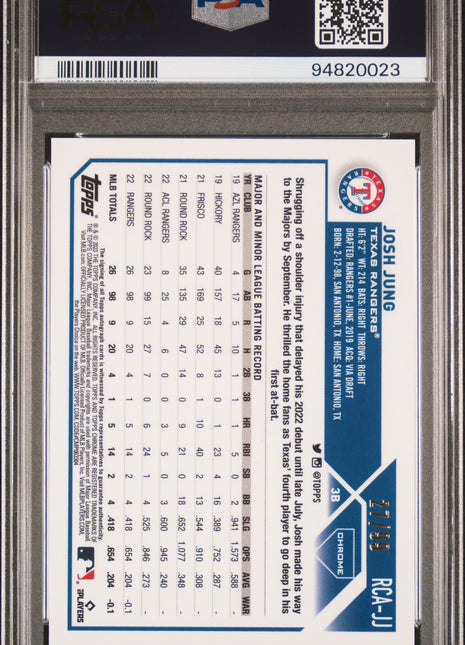 Josh Jung PSA 10 2023 Topps Chrome Logofractor Refractor Autograph #RCAJJ Green