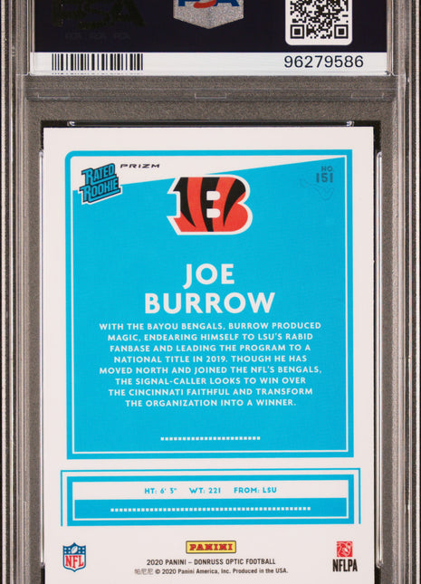 Joe Burrow PSA 9 2020 Panini Donruss Optic #151 Purple Shock
