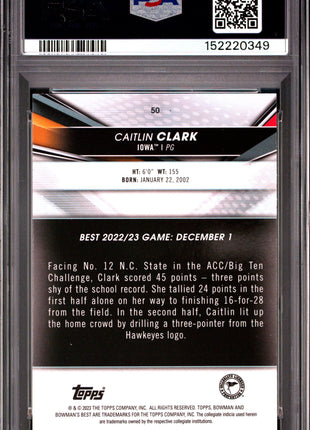 Caitlin Clark PSA 10 2022 Bowman University Best #50 Speckle Refractor