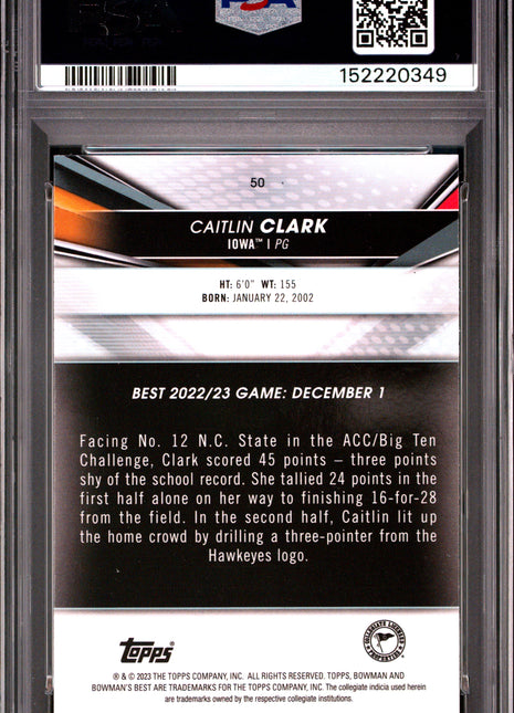 Caitlin Clark PSA 10 2022 Bowman University Best #50 Speckle Refractor