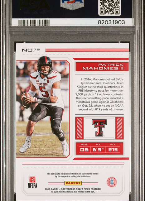 Patrick Mahomes II PSA 9 2018 Panini Contenders Draft Picks #79