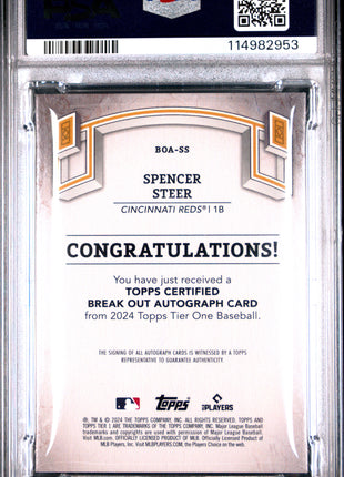 Spencer Steer PSA 10 2024 Topps Tier One Break Out Autographs #BOASS 157/249