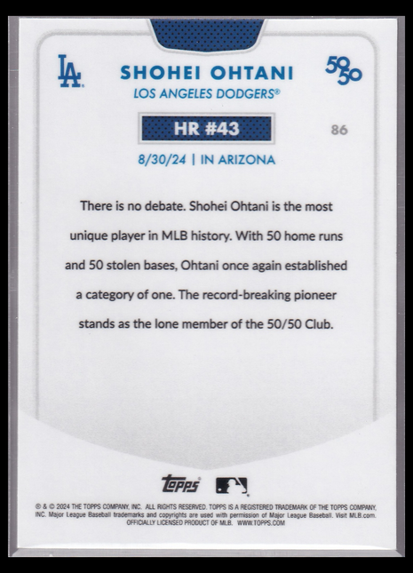 Shohei Ohtani 2024 Topps Chrome 50/50 #86 Dodgers Green Refractor /99 Home Run