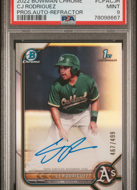 CJ Rodriguez PSA 9 2022 Bowman Chrome Prospect Autographs #CPACJR Refractor /499