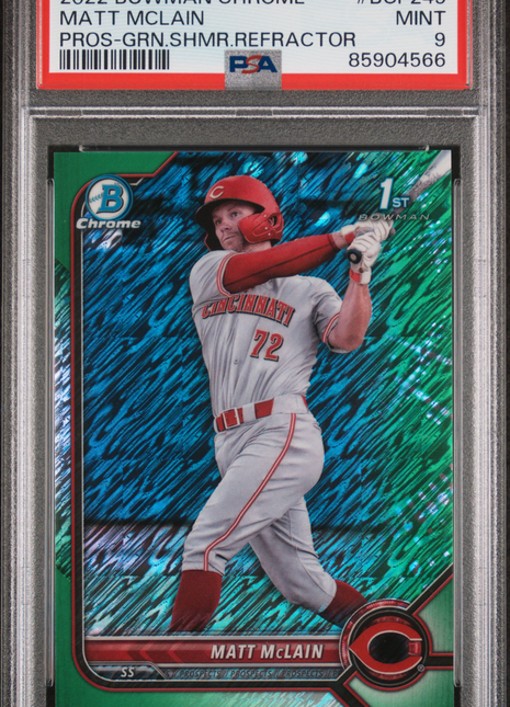Matt Mclain PSA 9 2022 Bowman Chrome Prospects #BCP245 GRN. Shmr. Refractor