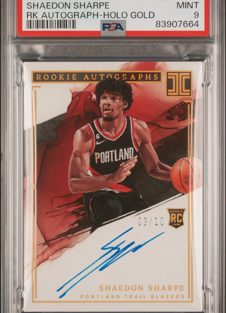 Shaedon Sharpe PSA 9 2022 Panini Impeccable Rookie Auto #RASSH RK Holo Gold /10